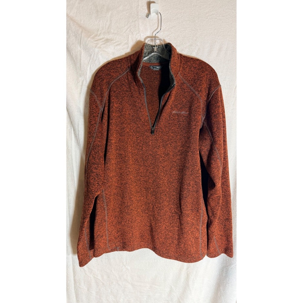 Eddie Bauer Mens XL Quarter Zip Pullover Sweater Fleece Burnt Orange Marled Mock